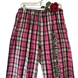 Eskimo Joe’s XL pink white black 100% Cotton plaid PJ pants elastic waist EUC